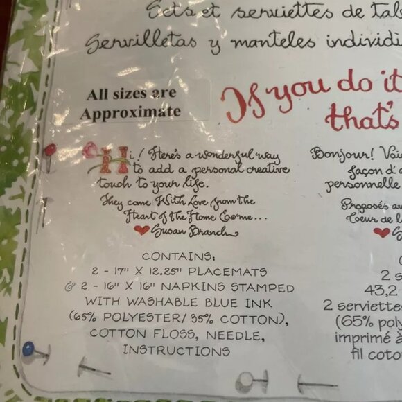 Bucilla - Pansies - Lot of 4 Sets of Embroidered Placemats and Napkins Kit 42946 - Picture 3 of 7